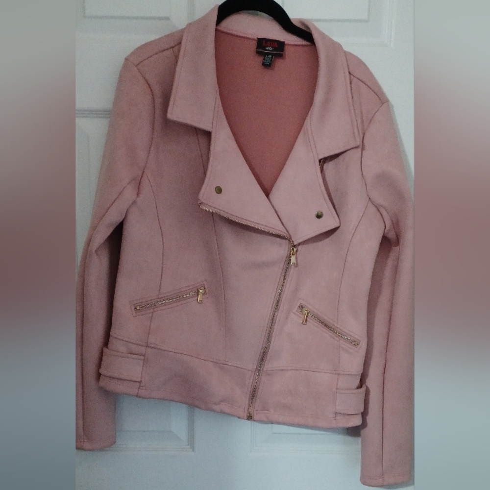 Pink Women's Pleather/Suade Jacket with Gold Accents